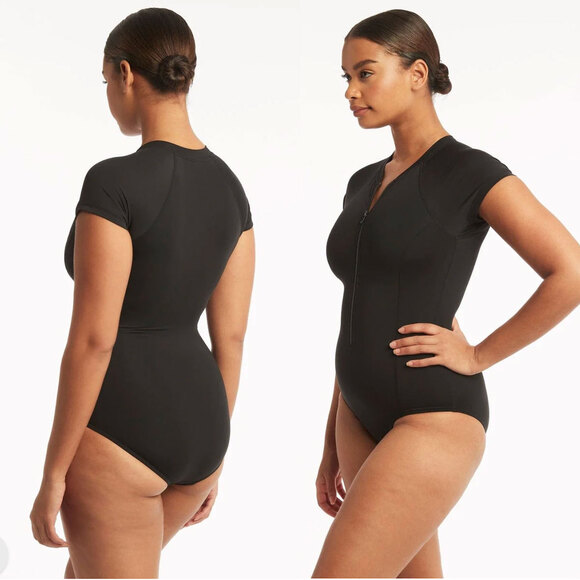 SEA LEVEL AUSTRALIA NWT Essentials Short Sleeve One Piece in Black Size US 12 - Picture 3 of 15